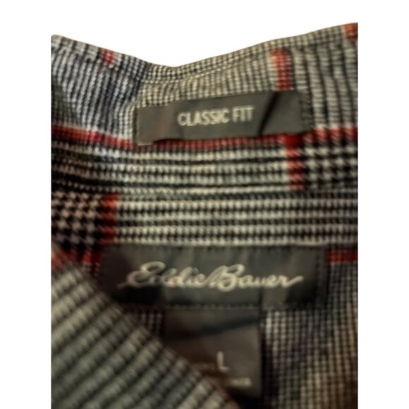 Eddie Bauer Shirt Mens L Classic Fit Black Red Plaid Flannel Cotton Used - Picture 7 of 13